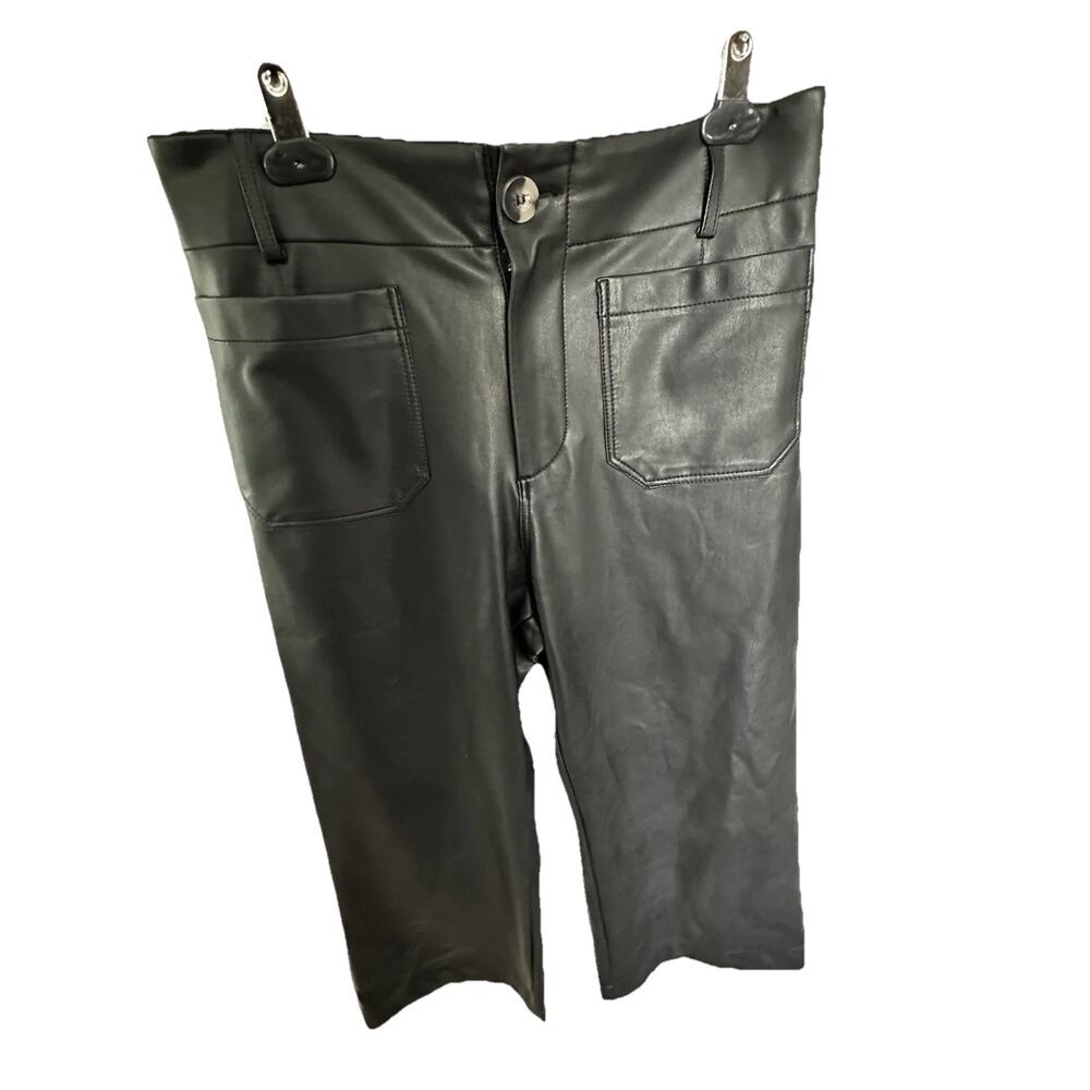 Anthropologie Maeve The Colette Faux Leather Wide Leg Cropped Pant Black 29P